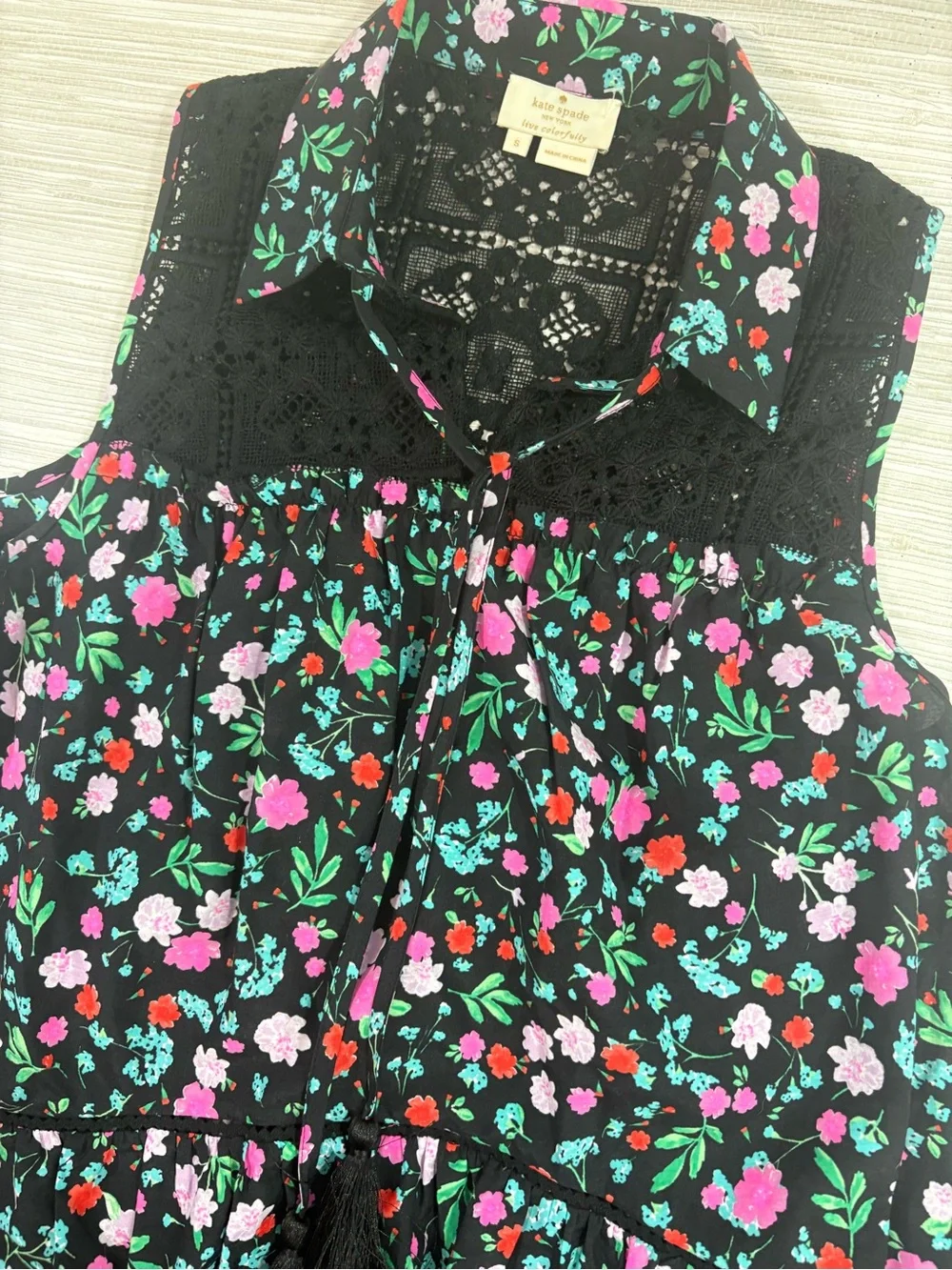 KATE SPADE SMALL ✨ silk cotton sleeveless floral designer blouse EUC